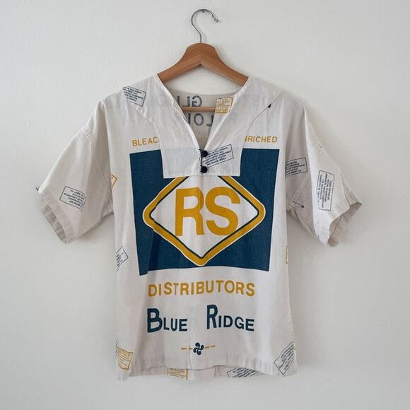 Vtg 50's Flour Feed Sack Tunic Top Soft Cotton Sz S Handmade Rare Boho Hippie - Picture 1 of 8